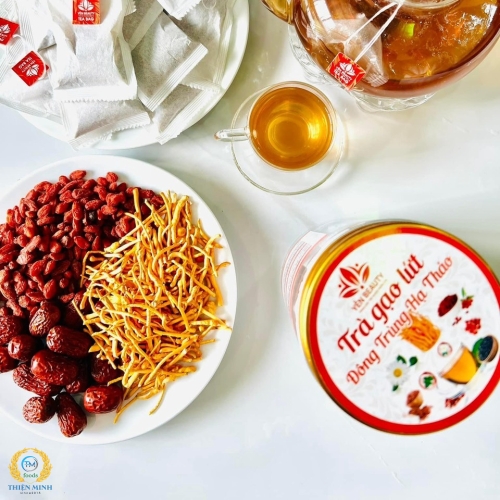 Trà gạo lứt Đông trùng hạ thảo - Hỗ trợ giảm cân an toàn tự nhiên, chống lão hoá, làm đẹp da hộp 700g