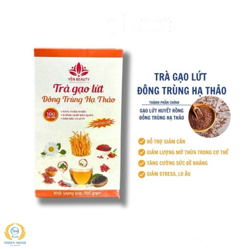 Trà gạo lứt Đông trùng hạ thảo - Hỗ trợ giảm cân an toàn tự nhiên, chống lão hoá, làm đẹp da hộp 700g